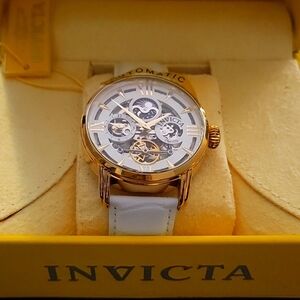 Invicta Gold and White Skeleton Dial Watch
